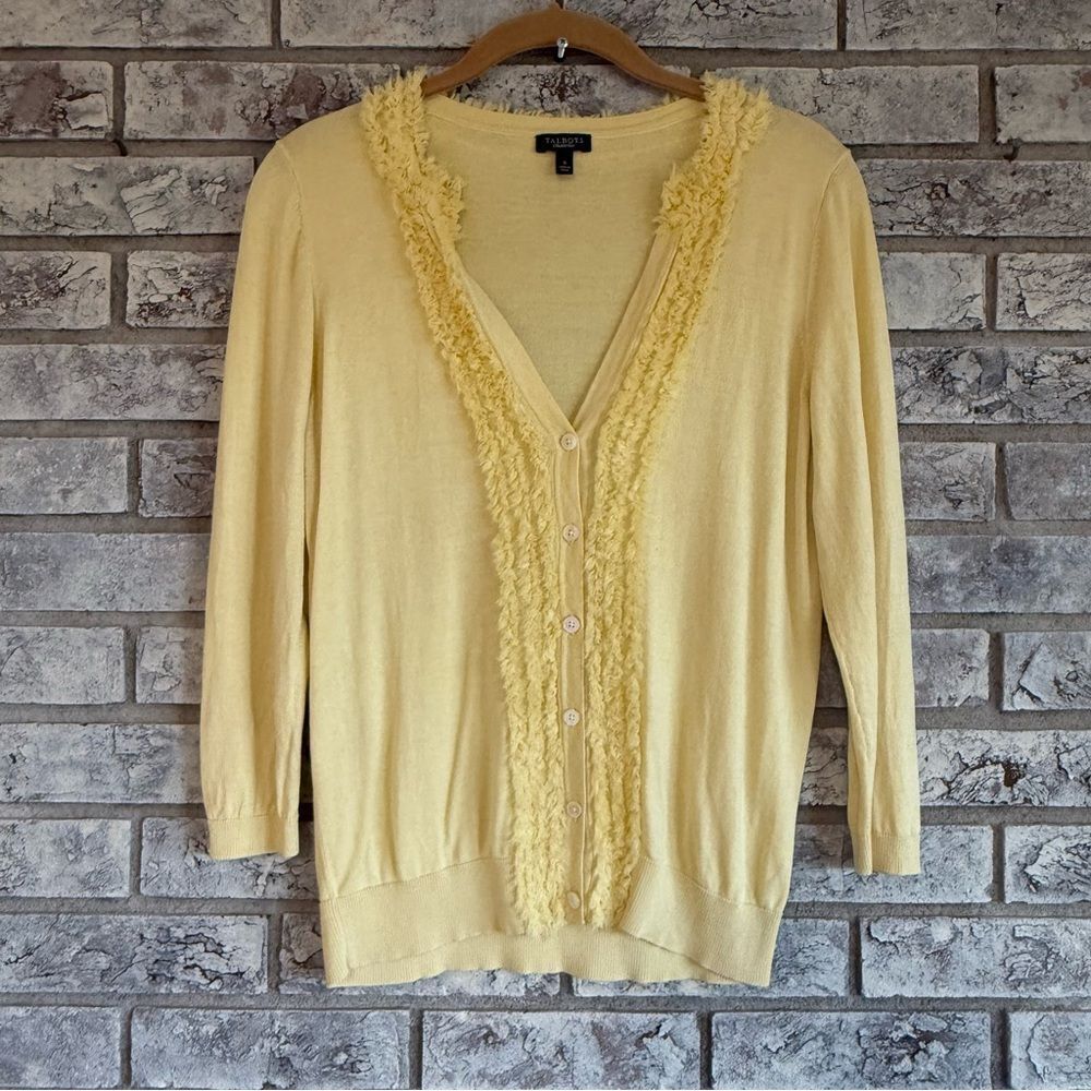 Talbots Yellow Ruffle Trim Silk Cotton Cardigan | Size S